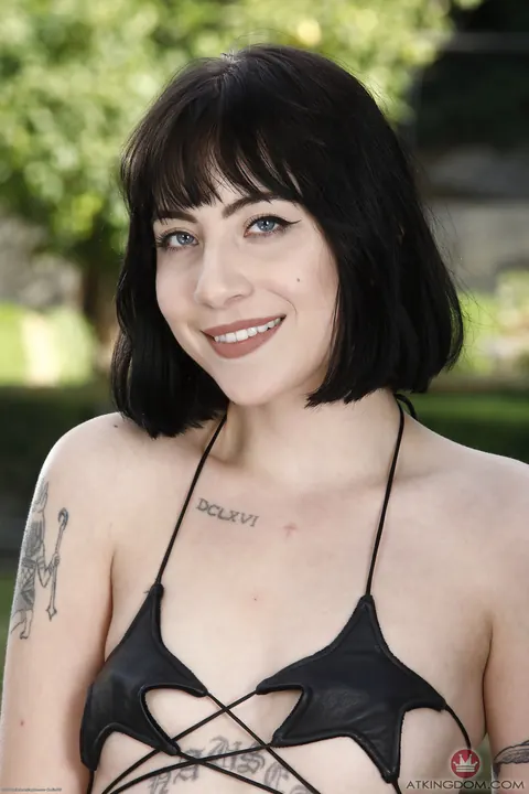 Charlotte Sartre: Petite Pale Brunette Strips and Spreads Her Holes Outdoors – photo 2 of 20