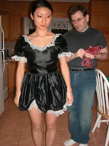Kiana Li – Petite Asian Brunette Bound in Rope Wearing Maid Uniform