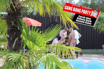 Sidney Dark – Busty Brunette in a Bikini Gets Gangbanged Poolside