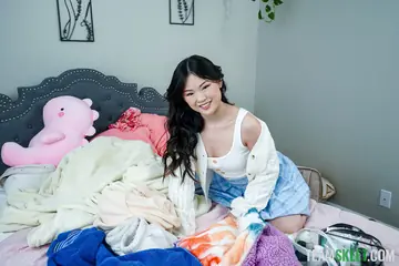 Lulu Chu – Skinny Asian Brunette Gets Fucked Doggy Style and Takes a Facial