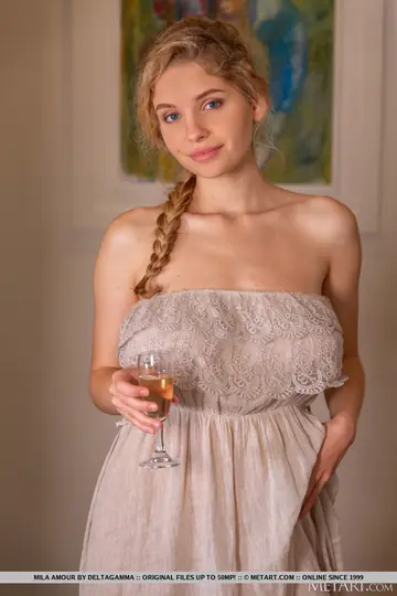 Mila Amour – Blonde with Big Natural Tits Strips Out of Her Skirt in Heels