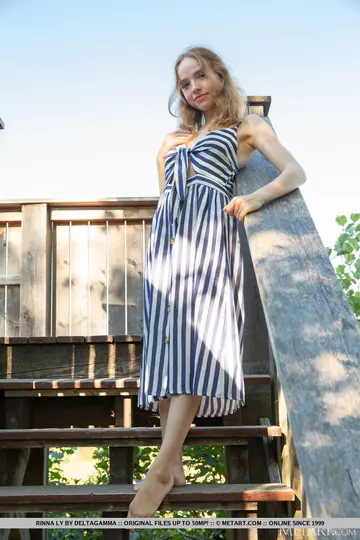 Rinna Ly – European Blonde Strips Out of Her Skirt on the Balcony Stairs