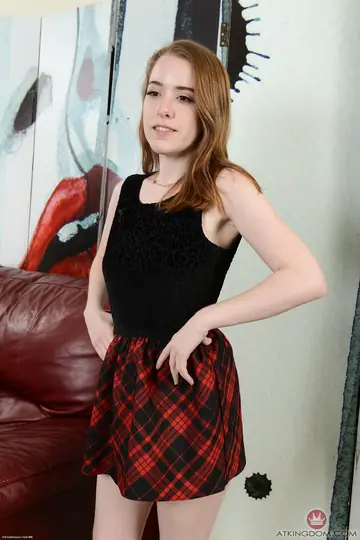 Petite Redhead Lifts Her Skirt and Spreads Her Hairy Pussy