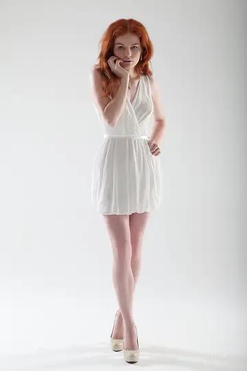 Barbara Babeurre – Pale Redhead Slips Off Her Dress and Spreads Her Hairy Pussy
