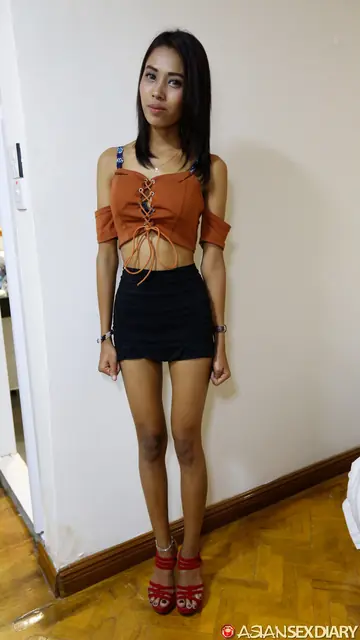 Petite Asian Babe in a Skirt and Heels Gets Fucked and Creampied