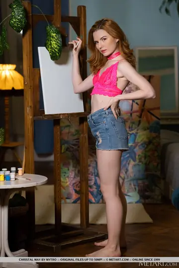 Christal May – Slim Redhead Strips Out of Her Shorts and Spreads
