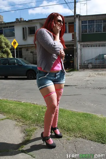 Latina Redhead Gives a Blowjob and Rides Cowgirl Outdoors