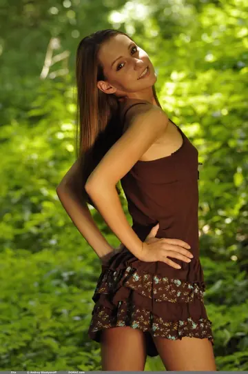 Tall Slim Babe Strips Out of Her Panties in the Forest