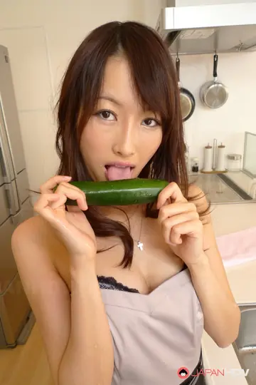 Japanese MILF Uses a Cucumber Then Has POV Sex