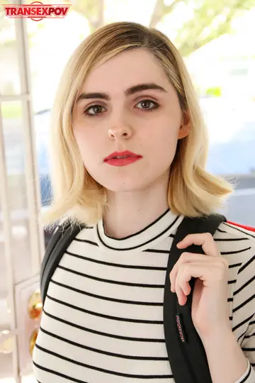 Blonde Trans Woman Strips and Kisses Partner in POV