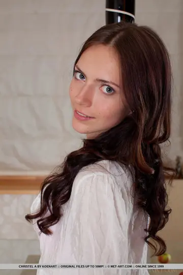 Tall European Brunette Strips Out of Her Lingerie Holding Apples