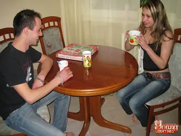 Blonde in Jeans Gets Her Pussy Licked and Sucks Cock in the Kitchen