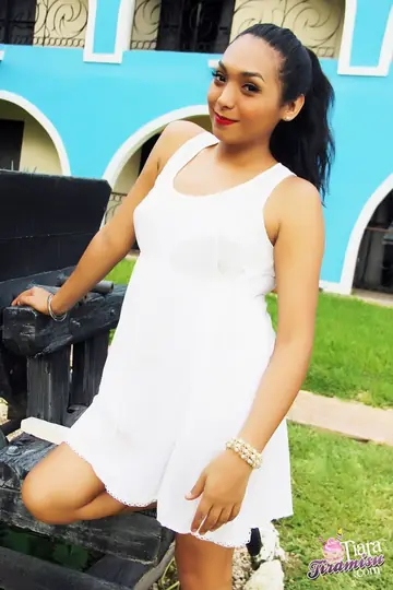Thick Latina Trans Woman Strips Out of Her Dress Outdoors