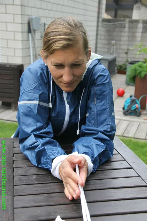 Thick MILF Bound to Table Outdoors with Panties on Face – photo 4 of 16