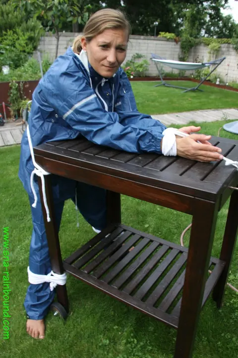 Thick MILF Bound to Table Outdoors with Panties on Face – photo 3 of 16