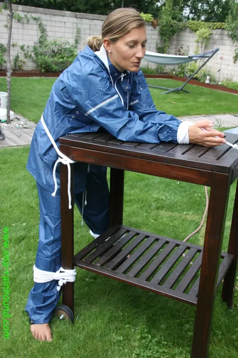 Thick MILF Bound to Table Outdoors with Panties on Face – photo 1 of 16