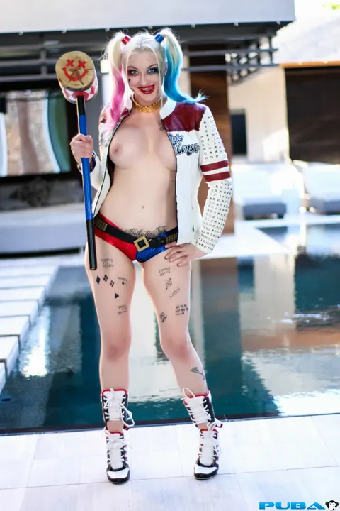 Leya Falcon: Blonde PAWG Poses Topless in Cosplay Costume Outdoors – photo 9 of 20
