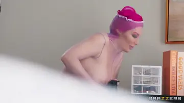 Lily Lou – Redhead with Big Tits Takes Anal in Fishnet Pantyhose