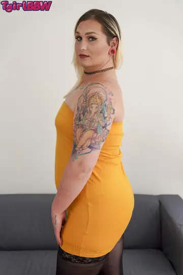 Curvy Trans Woman Undresses and Flaunts Her Inked Body