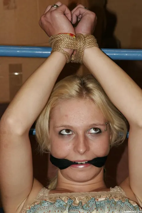 Blonde in High Heels Bound to Bed for Machine Dildo – photo 2 of 16