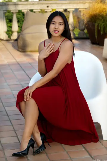 May Thai – Petite Thai Brunette Strips Out of Her Dress and Spreads