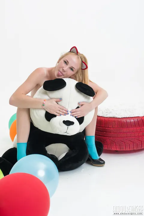 Pale Blonde Strips Out of Her Shorts and Spreads Her Pussy in Socks and Heels – photo 20 of 20