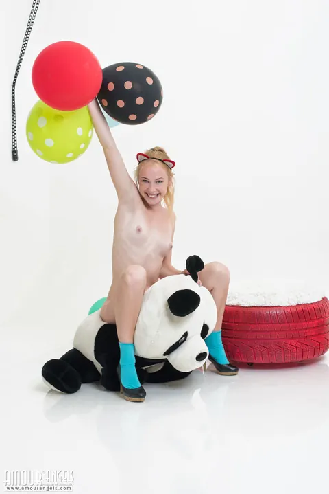 Pale Blonde Strips Out of Her Shorts and Spreads Her Pussy in Socks and Heels – photo 19 of 20