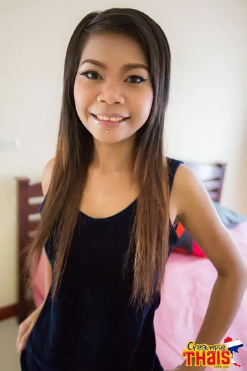 Petite Asian Babe Strips and Spreads on the Bed