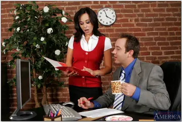 Faith Leon – Tall Brunette in Lingerie Takes Anal Threesome in the Office