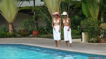 Mayka – Mature Latina in a Bikini Flashes Her Shaved Pussy by the Pool