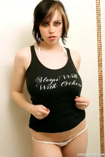 Brunette BBW in Panties Flaunts Her Big Tits in the Bathroom