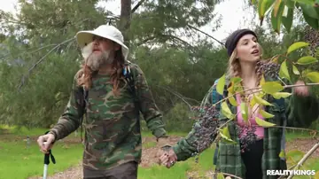 Busty Blonde Rides Him Cowgirl and Spreads Wide Outdoors