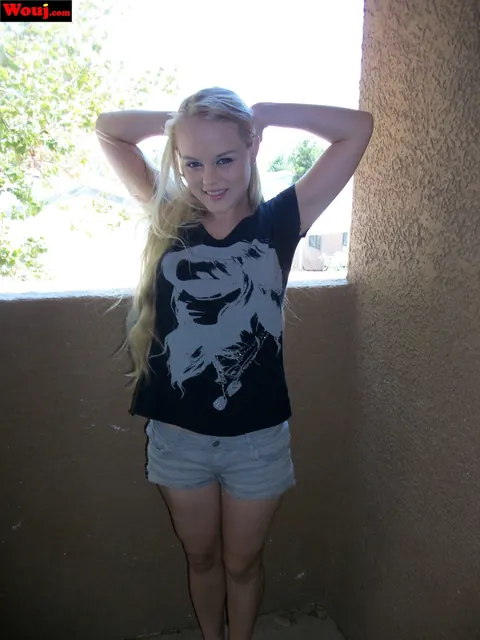 Bridgette Skies: Petite Blonde Shows Off Her Legs and Small Tits – photo 13 of 15