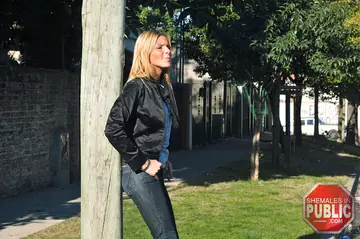 Blonde Trans Woman Sucks Cock and Fucks Outdoors in Jeans