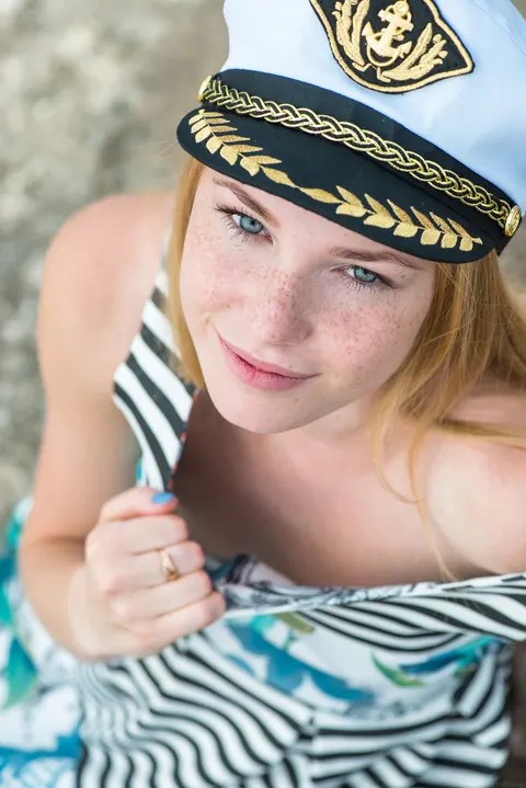 Pale Redhead Strips Out of Her Cosplay Uniform on the Beach – photo 5 of 20