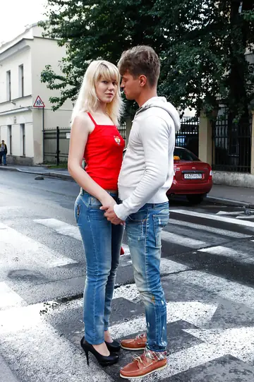 Vikki C – Slim Blonde in Jeans Gives a Blowjob and Rides a Partner Cowgirl