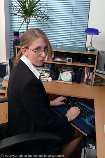 European Secretary in Glasses Fingers Her Pussy at the Office