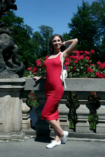 Galina A – Russian Redhead Strips Out of Her Dress Outdoors and Spreads