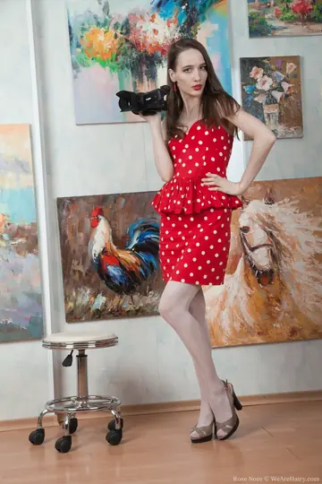 Rose Nore – Skinny Russian Brunette Strips Off Her Stockings and Spreads