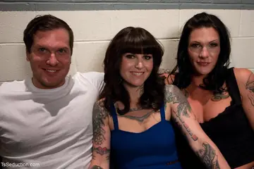 Trans Woman Dominates a Bondage Threesome with Blowjob and Kissing
