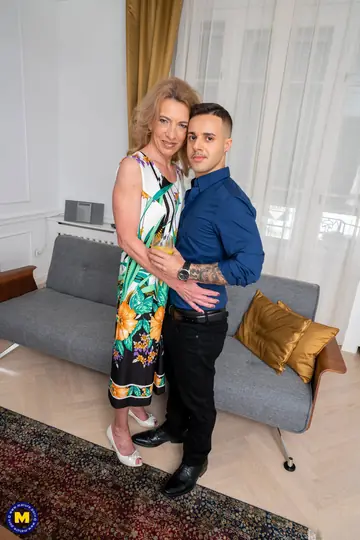 European Blonde MILF in High Heels Gets Cum on Her Ass