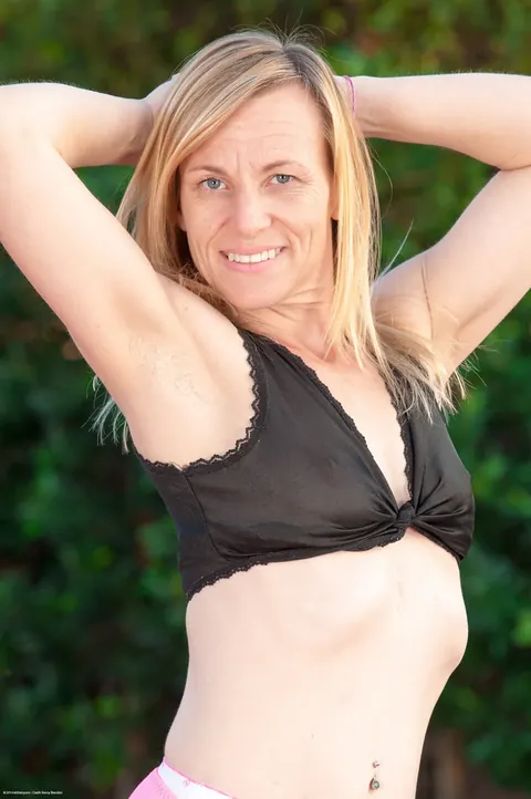 Cody Hunter: Thick Mature Blonde Flashes White Panties by the Pool – photo 1 of 16