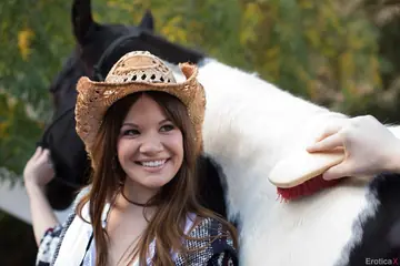 Alison Rey – Brunette Sucks and Rides Her Partner Cowgirl in a Barn