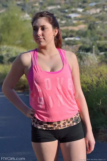 Athletic Brunette Amateur Shows Her Big Natural Tits and Pussy Outdoors