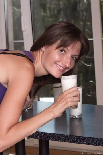 Brunette PAWG Pours Milk on Her Hairy Pussy