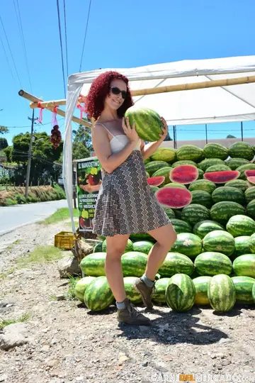 Latina Redhead Spreads Her Trimmed Pussy Outdoors