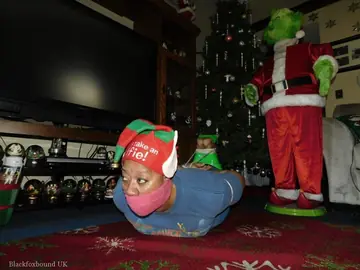 Ebony BBW Hogtied and Gagged in Christmas Costume