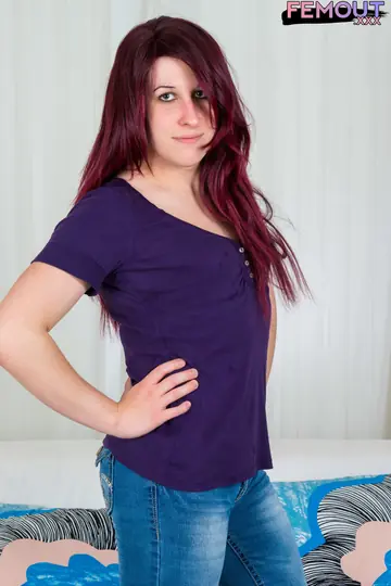 Redhead Trans Woman Peels Down Her Jeans and Poses Nude with Cock Out