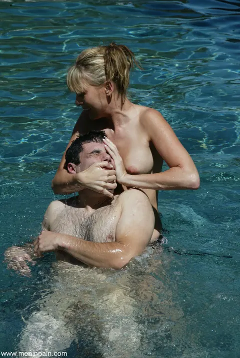 Audrey Leigh: Blonde MILF Dominates Partner with a Strap-On by the Pool – photo 4 of 20