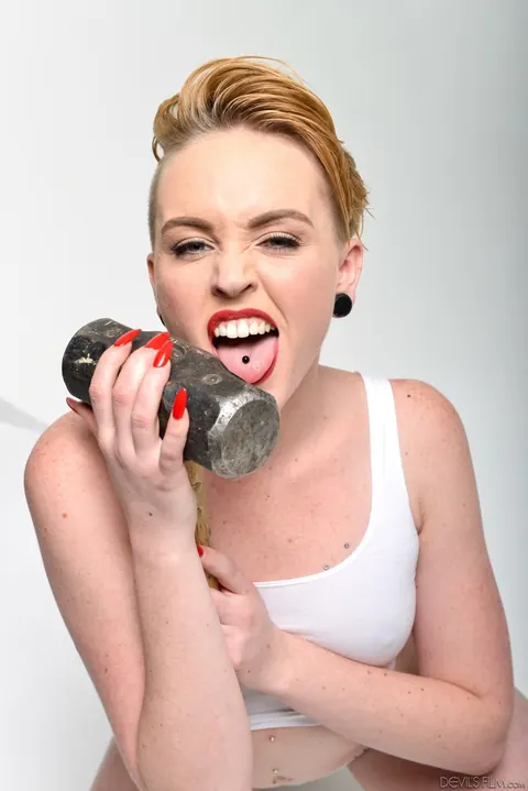Miley May: Short-Haired Blonde in Panties Uses a Dildo on Herself – photo 13 of 15